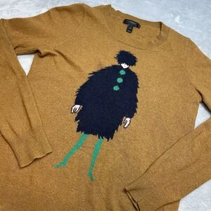 J Crew Womens La Parisienne Intarsia Sweater Size S Golden Brown Wool Blend